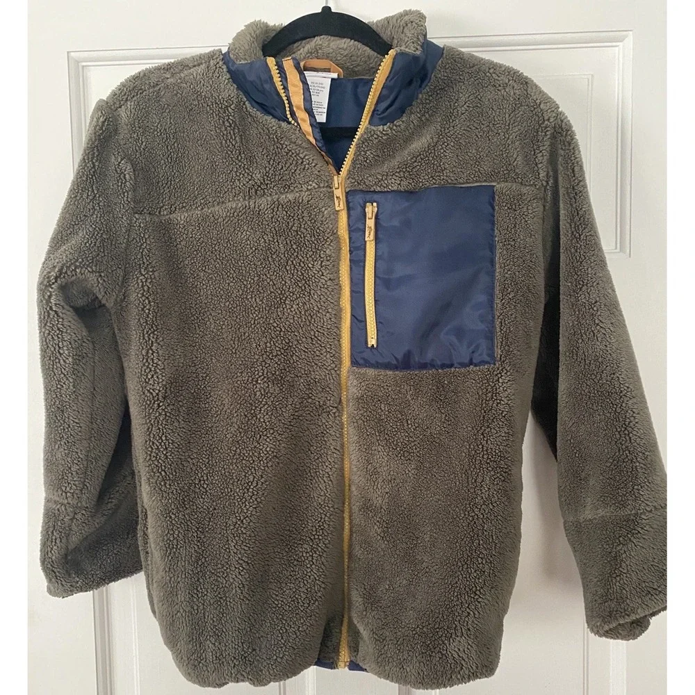 Tommy Bahama Fleece Jacket Boys SZ XL Olive/Brown Blue Full Zip Outdoors Youth